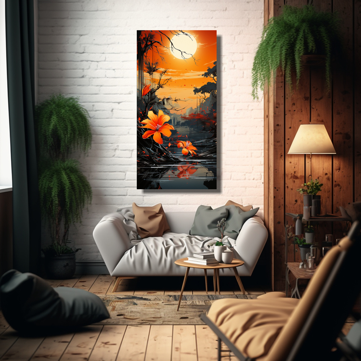 CUADRO DE PARED CONCEPTO: PALMERA EN NARANJA Y 50X100 CM - 2