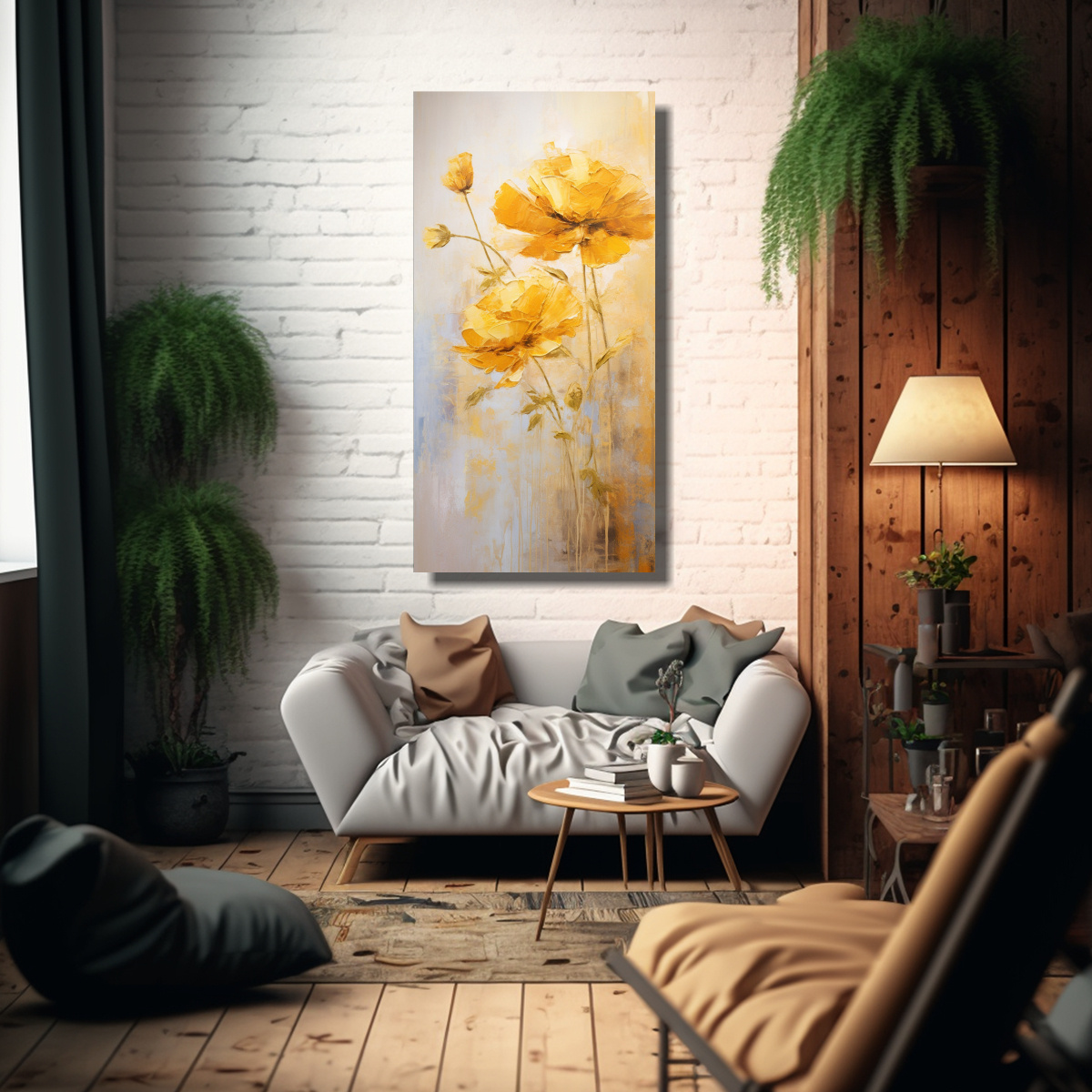 CUADRO AMARILLO FLOR ESTILO DECORATIVO PINTURA 20X40 CM - 2