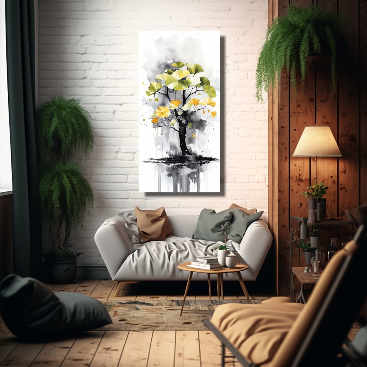 PINTURA DECORATIVA DE ÁRBOL BONSÁI GINKGO 40X80 CM - 2