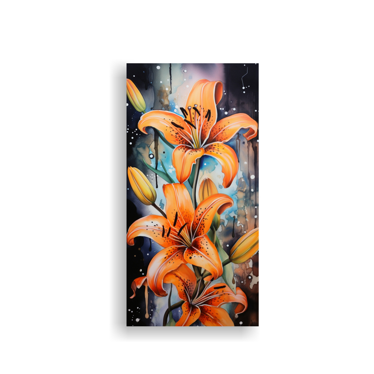 PINTURA ABSTRACTA LIRIOS NARANJA Y NEGRO EN 70X140 CM - 1