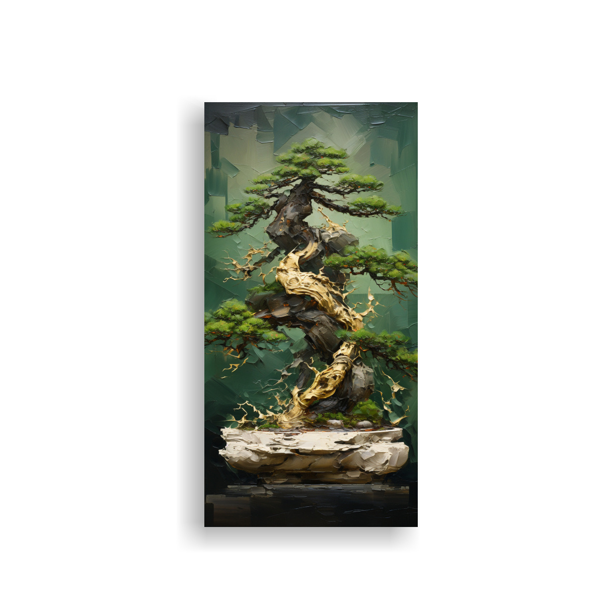 PINTURA ABSTRACTA DE ÁRBOL BONSAI DE PINO EN 20X40 CM - 1