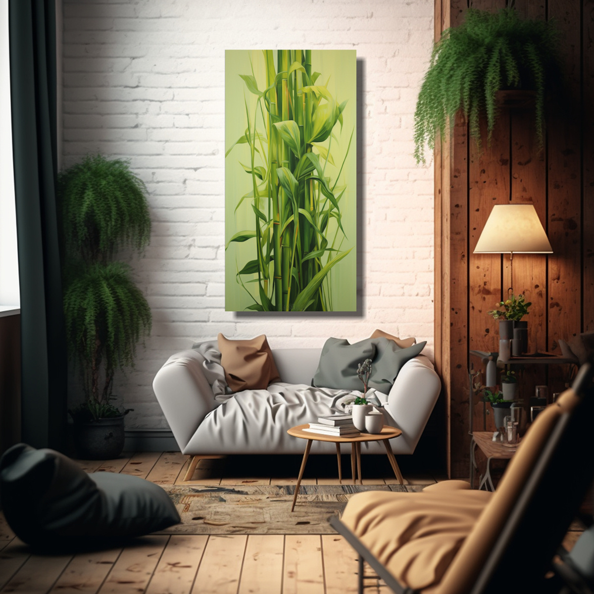 PINTURA ABSTRACTA DE HIERBAS DE LIMONCILLO CON 40X80 CM - 2