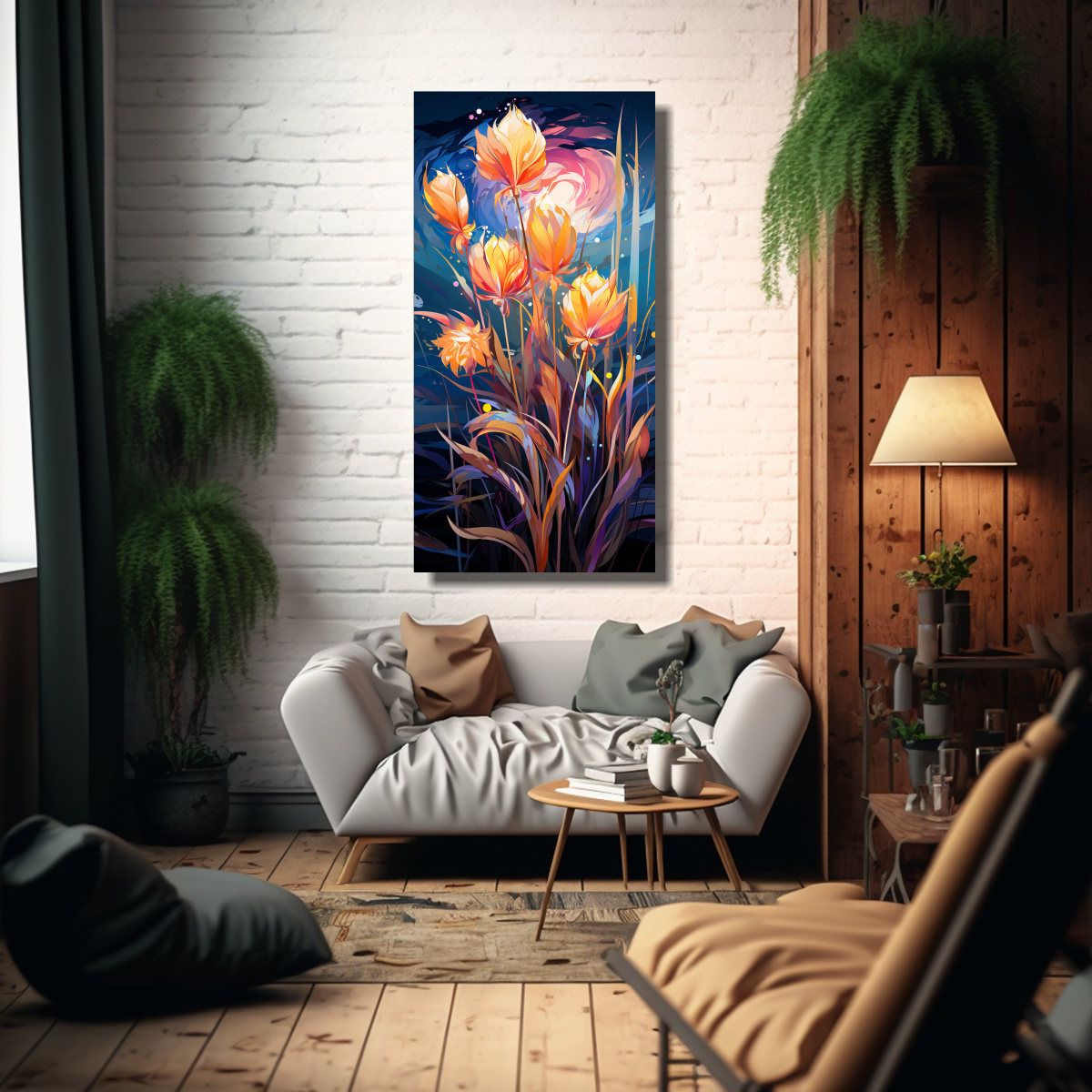 CUADRO DE CATTAIL GRASS EN COLORES DEL ARCO IRIS, 60X120 CM - 2