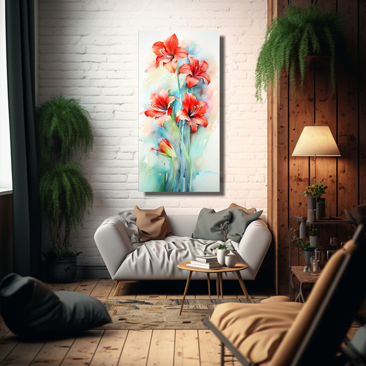 PINTURA ABSTRACTA DE AMARYLLIS EN COLORES ROJO Y 80X160 CM - 2