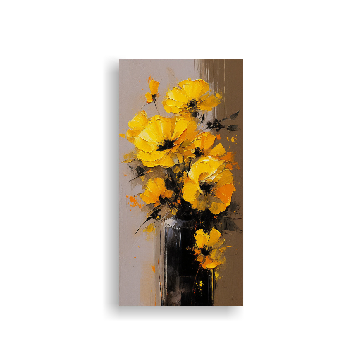 PINTURA DE FLORES AMARILLAS Y NEGRAS EN LIENZO DE 60X120 CM - 1