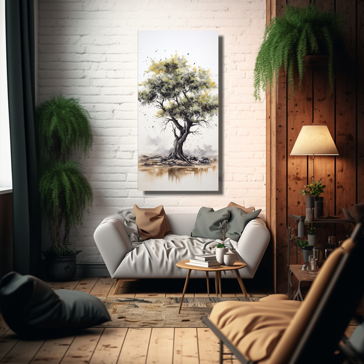 PINTURA ABSTRACTA DE ACUARELA DE ÁRBOL DE ACACIA 70X140 CM - 2