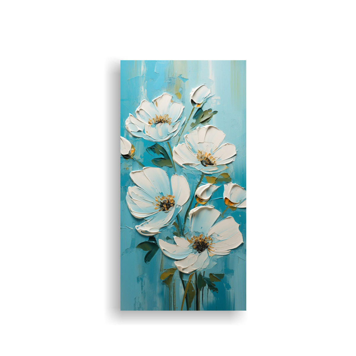 CUADRO ABSTRACTO ESTÉTICA FLORES CYAN EN LIENZO 30X60 CM - 1
