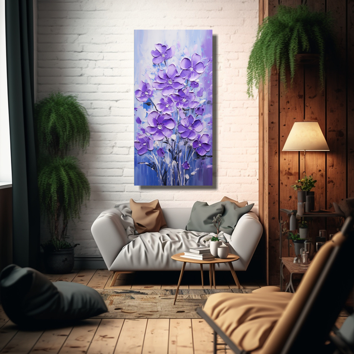 CUADRO DE DISEÑO VISUAL MORADO Y PLATA CON 70X140 CM - 2