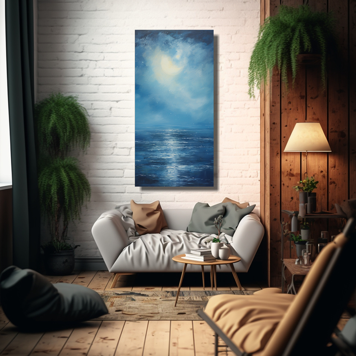 PINTURA DECORATIVA EXCLUSIVA DE UN MAR ILUMINADO 20X40 CM - 2