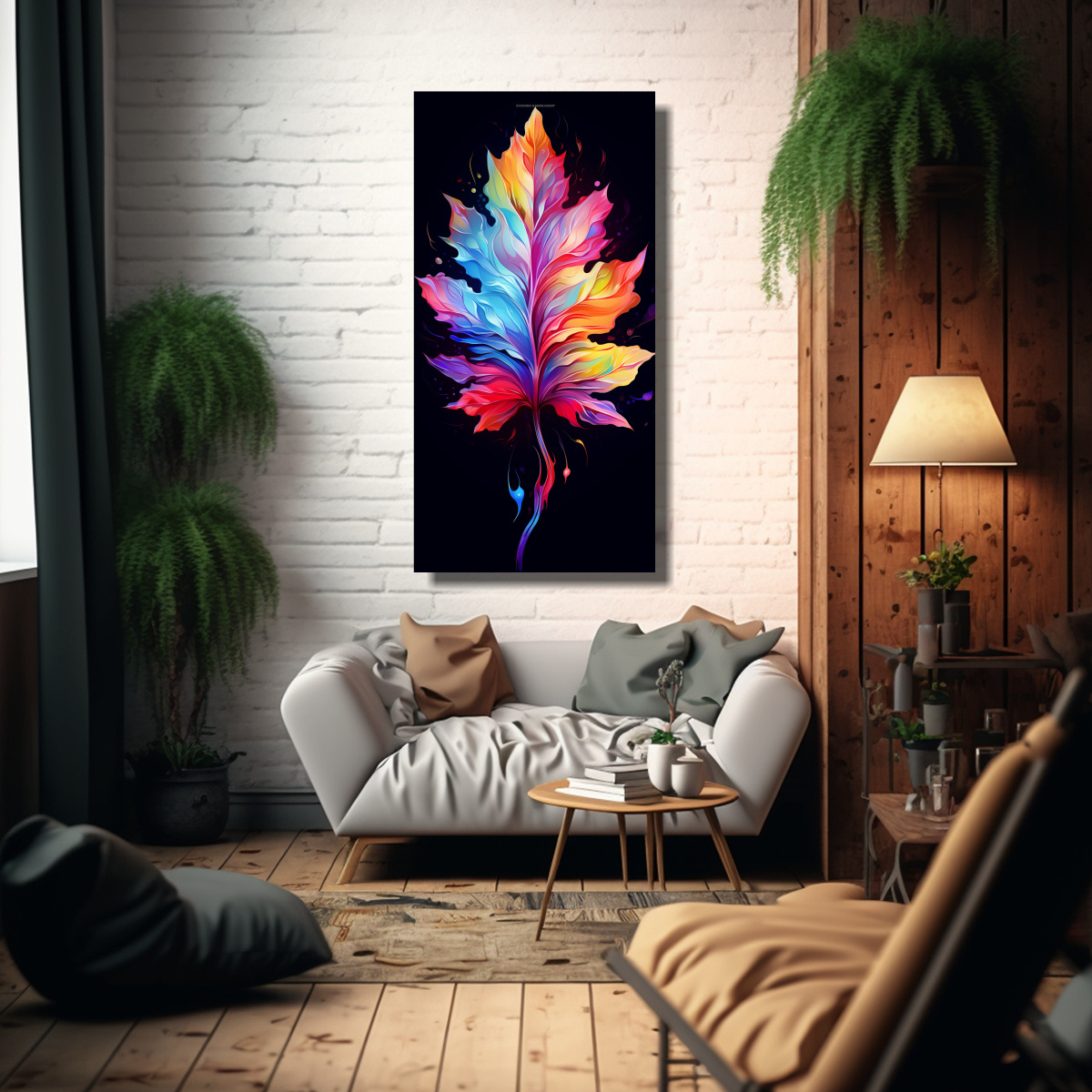 PINTURAS DECORATIVAS DE HOJAS DE ACEBO EN COLORES 40X80 CM - 2
