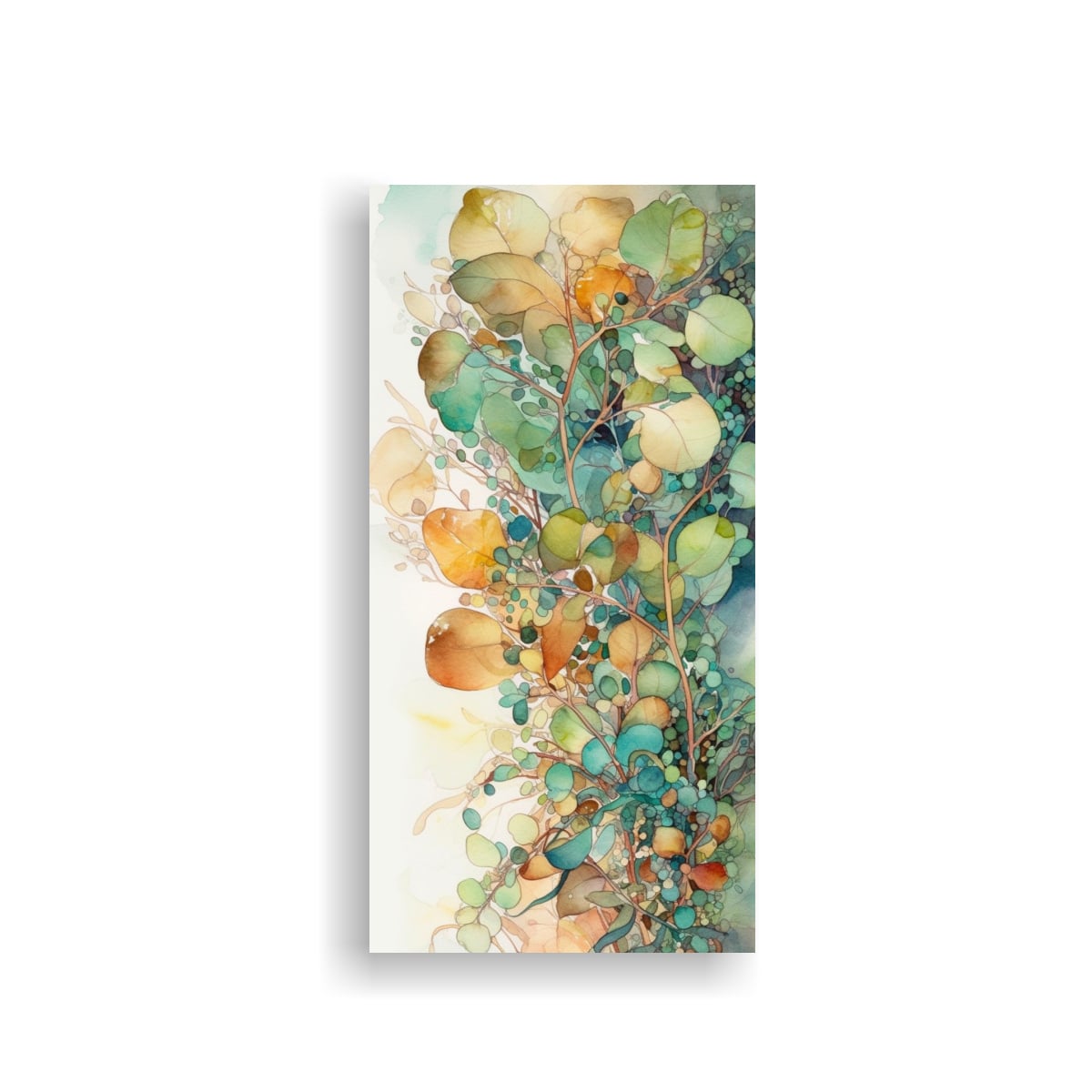 CUADRO DECORATIVO CON HOJAS DE EUCALIPTO ACUARELA 20X40 CM - 1