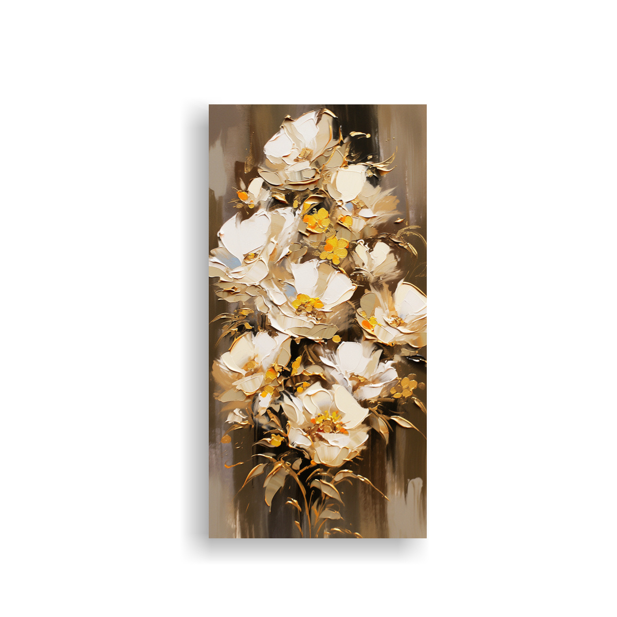 PINTURA FLORAL DE COLORES DORADOS EN LIENZO 20X40 CM - 1