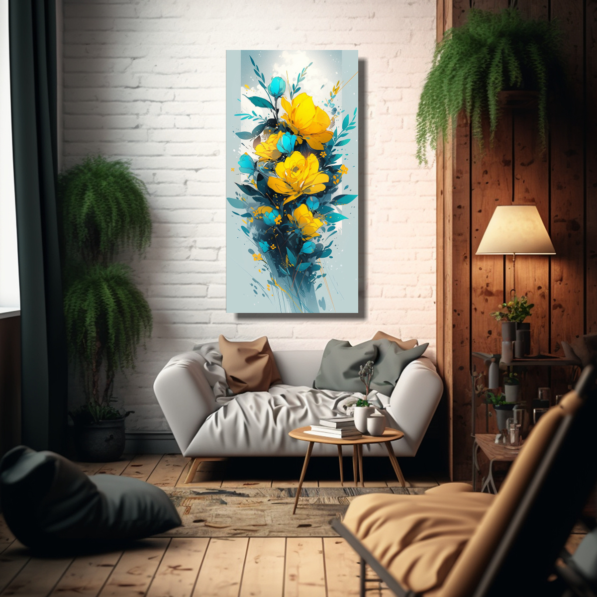 CUADRO MODERNO LUMINOSIDAD AMARILLO Y TURQUESA 20X40 CM - 2