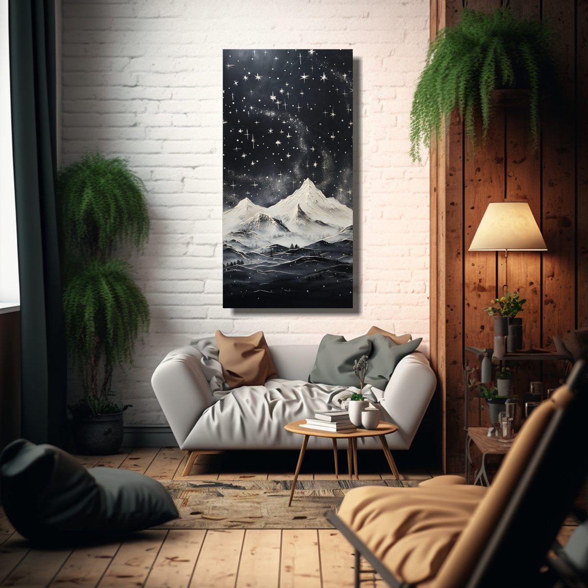 PINTURA DECORATIVA DE PAISAJE DE MONTAÑA CON 40X80 CM - 2