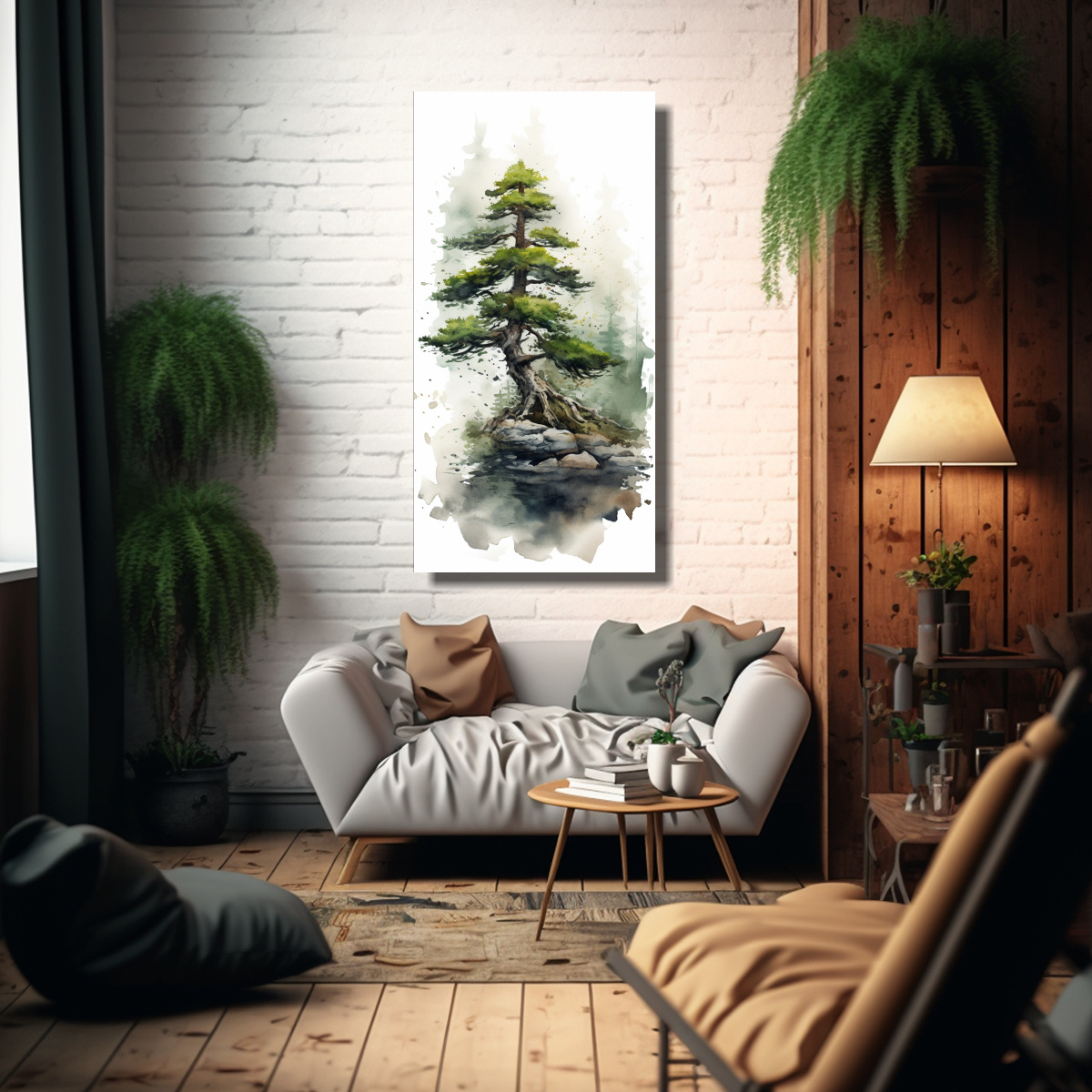 CUADRO JUVENIL DE BONSÁI DE ABETO PINTURA 70X140 CM - 2