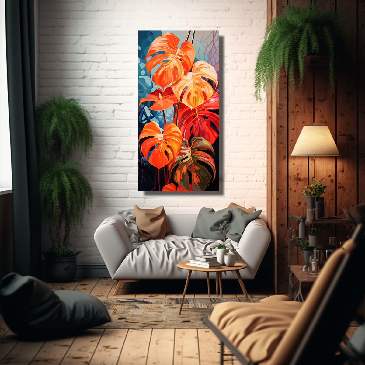PINTURAS DE DECORACIÓN DE MONSTERA LEAVES EN 70X140 CM - 2