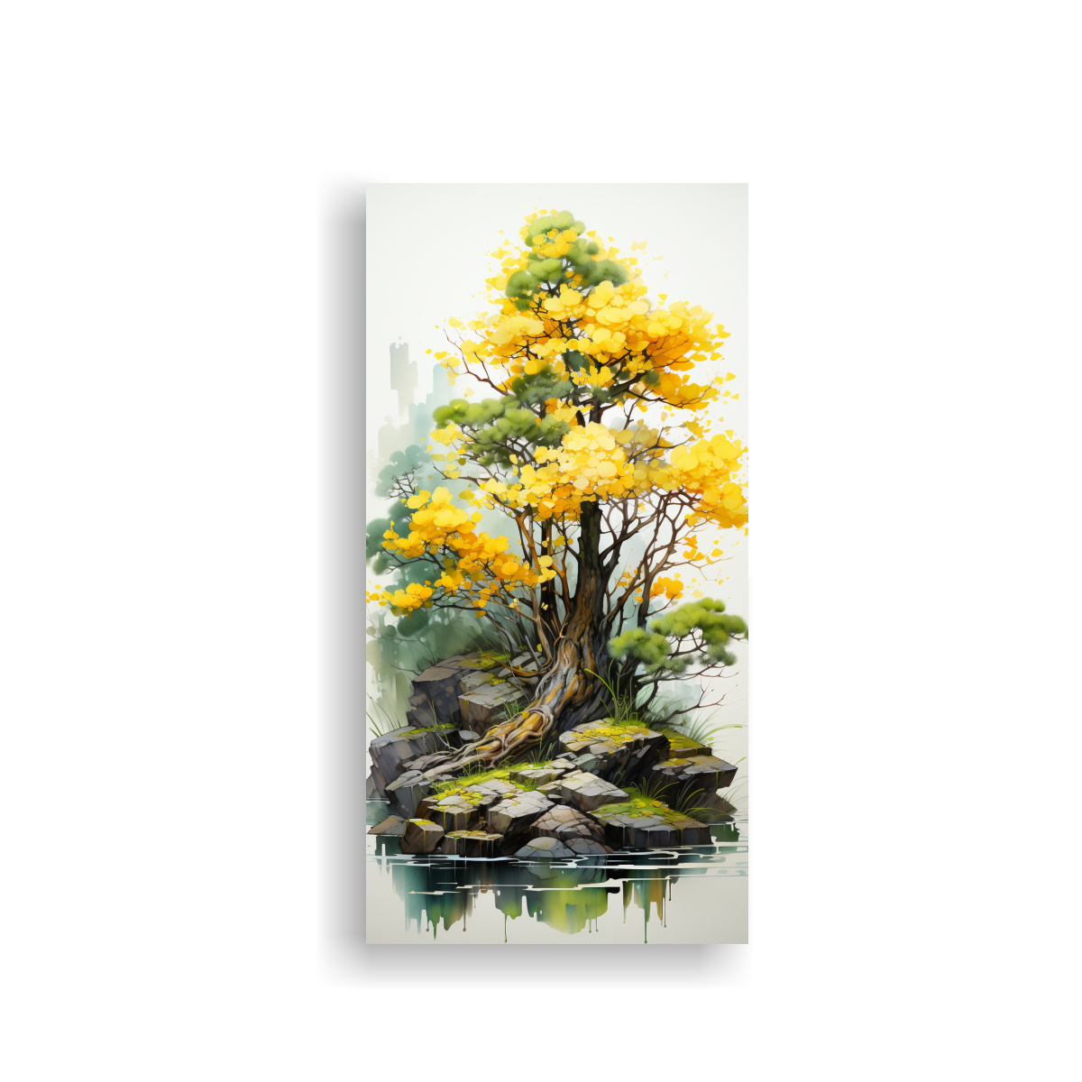 PINTURA ABSTRACTA EN BASTIDOR CON ÁRBOL BONSÁI 80X160 CM - 1