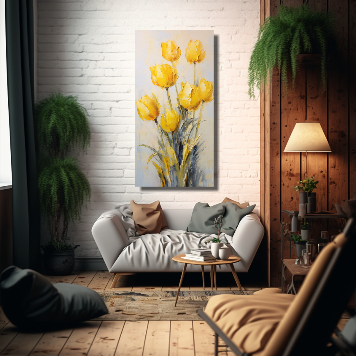 PINTURA VERTICAL AMARILLA DE TULIPANES EN LIENZO 20X40 CM - 2