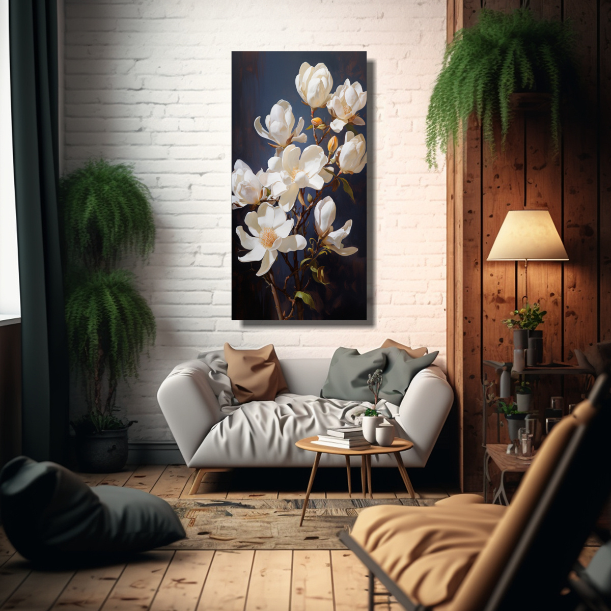 CUADRO MODERNO DE MAGNOLIAS: PINTURA ABSTRACTA AL 60X120 CM - 2