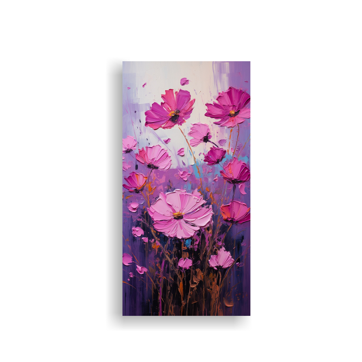 CUADRO LUMINOSO FLORES MORADAS Y MAGENTA EN TELA 50X100 CM - 1