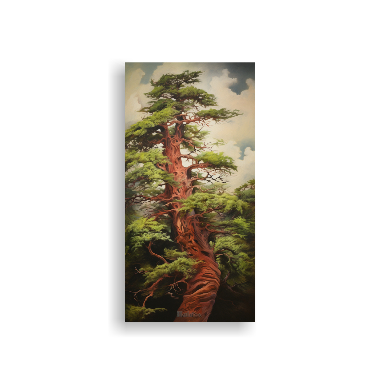 PINTURA ABSTRACTA DE UN ÁRBOL DE CEDRO EN TELA 40X80 CM - 1