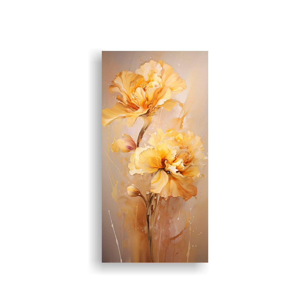 PINTURA ABSTRACTA DE FLORES EN COLORES DORADOS 30X60 CM - 1