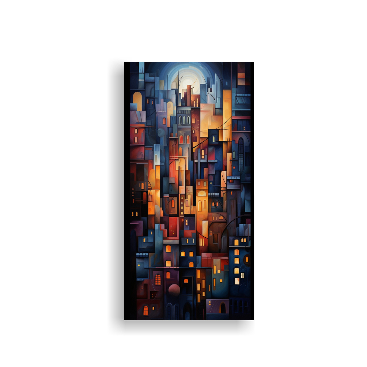 PINTURA DECORATIVA CUBISTA DE PAISAJE URBANO EN 50X100 CM - 1