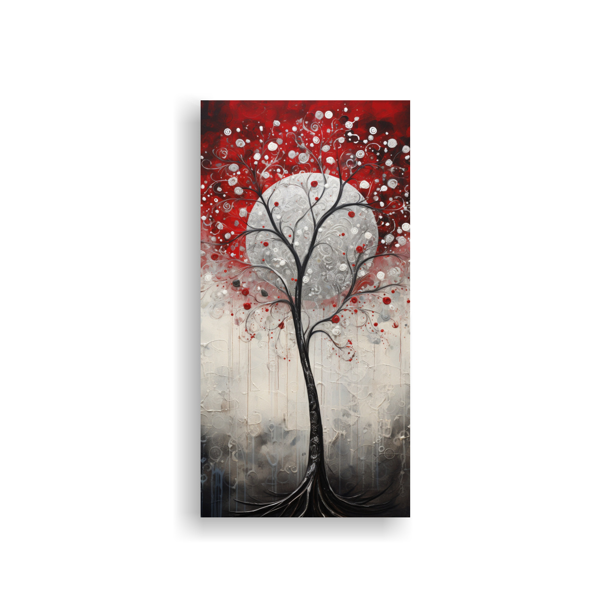 CUADRO MODERNO DE TELA ROJO Y PLATEADO CON ÁRBOL 80X160 CM - 1