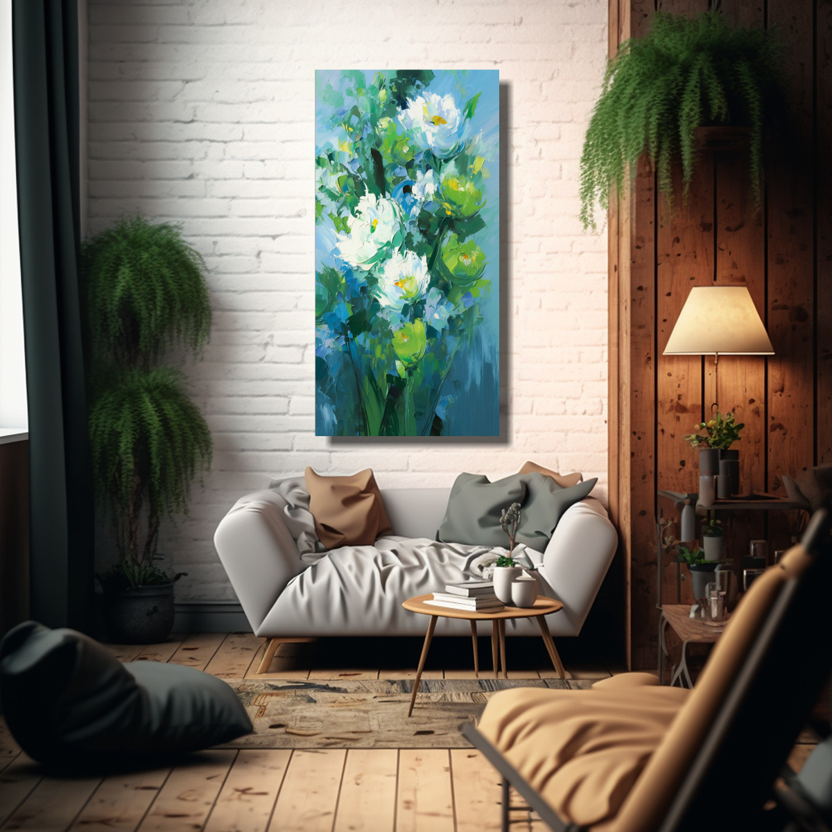 PINTURA EN TELA DE HERMOSA ELEGANCIA CON FLORES 60X120 CM - 2