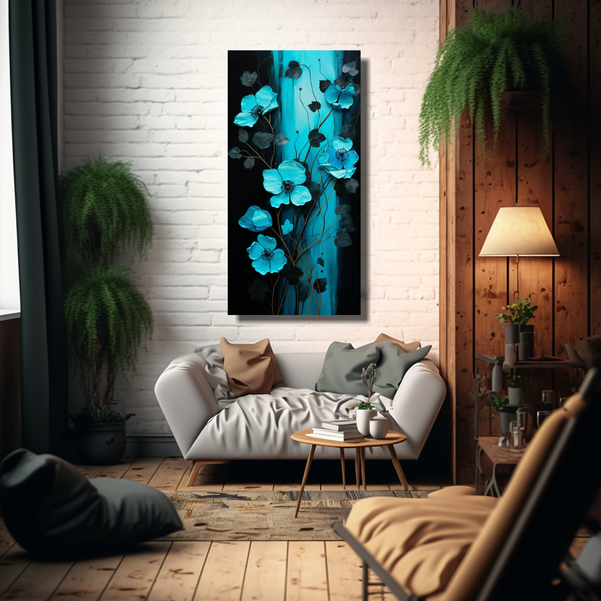 PINTURAS DECORATIVAS DE ACUARELA EN TURQUESA Y 60X120 CM - 2
