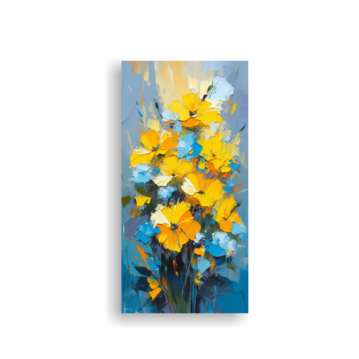 CUADRO ABSTRACTO AMARILLO Y CIAN EN TELA PINTURA 80X160 CM - 1