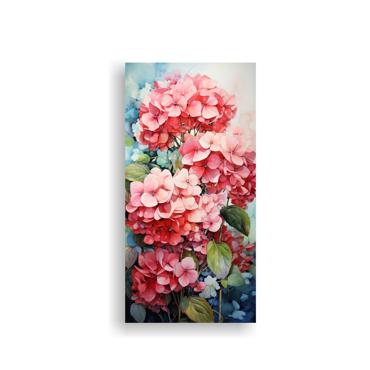PINTURA ABSTRACTA DE FLORES HORTENSIAS VERDE Y 20X40 CM - 1