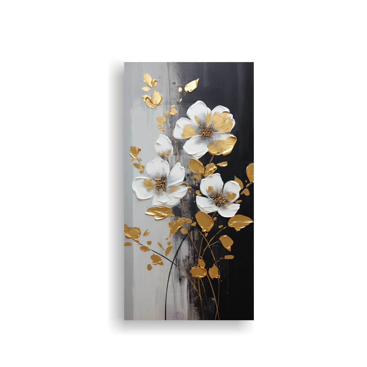 PINTURA SOBRE LIENZO DE FLORES EN COLORES ORO Y 50X100 CM - 1