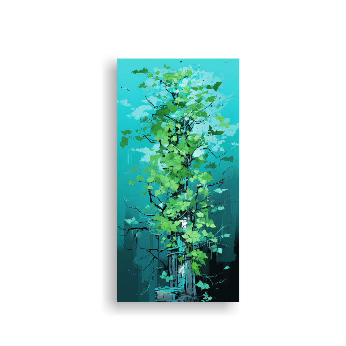 PINTURA DECORATIVA DE ÁRBOL BONSÁI DE ABEDUL EN 30X60 CM - 1