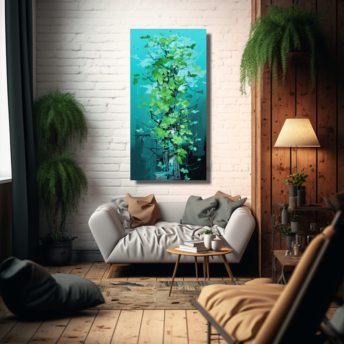 PINTURA DECORATIVA DE ÁRBOL BONSÁI DE ABEDUL EN 30X60 CM - 2