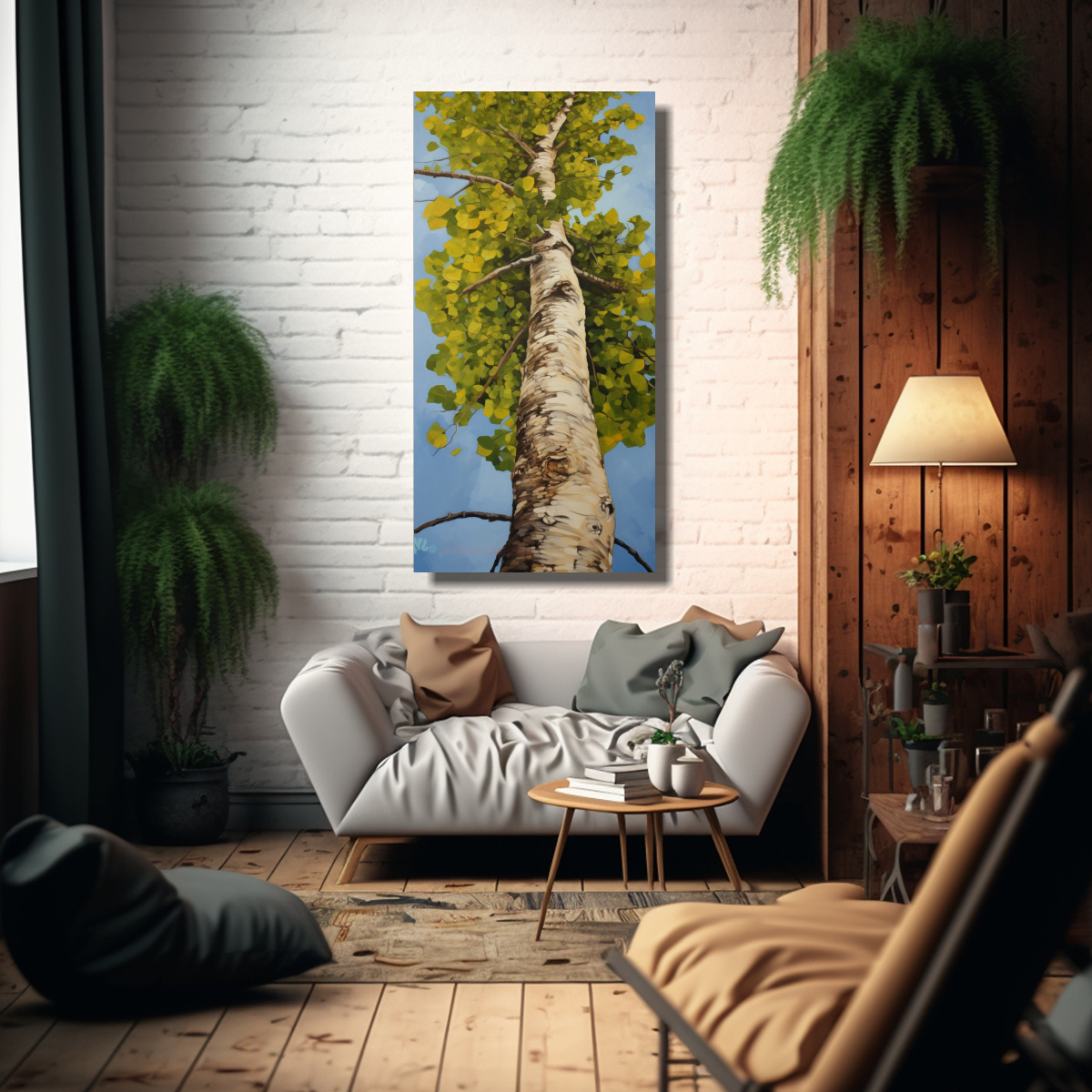PINTURA ABSTRACTA DE UN ÁRBOL DE ÁLAMO POPULAR 70X140 CM - 2