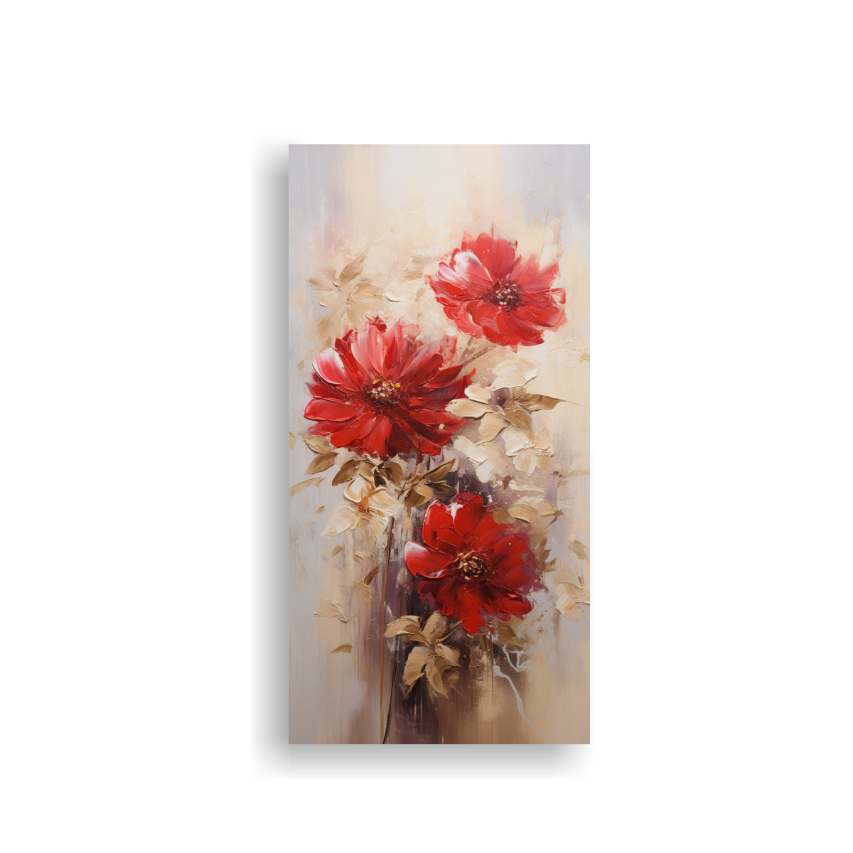 CUADRO VERTICAL DE FLORES ROJAS Y DORADAS EN 80X160 CM - 1