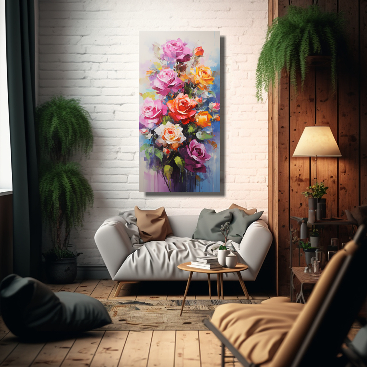 PINTURA VINTAGE DE ROSAS EN LIENZO DE ALTA 30X60 CM - 2