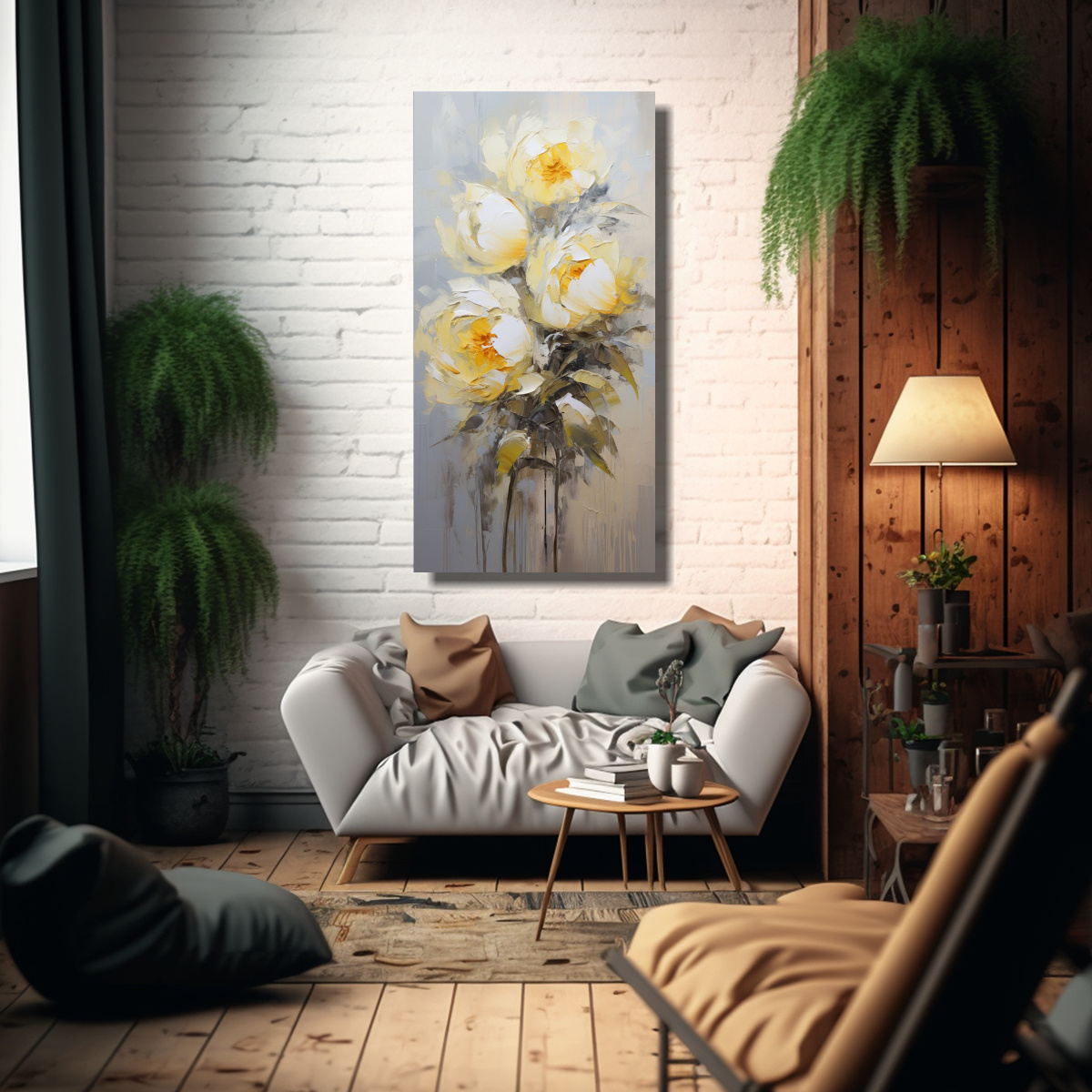 CUADRO LIENZO EXPRESIVIDAD FLORES AMARILLAS 40X80 CM - 2