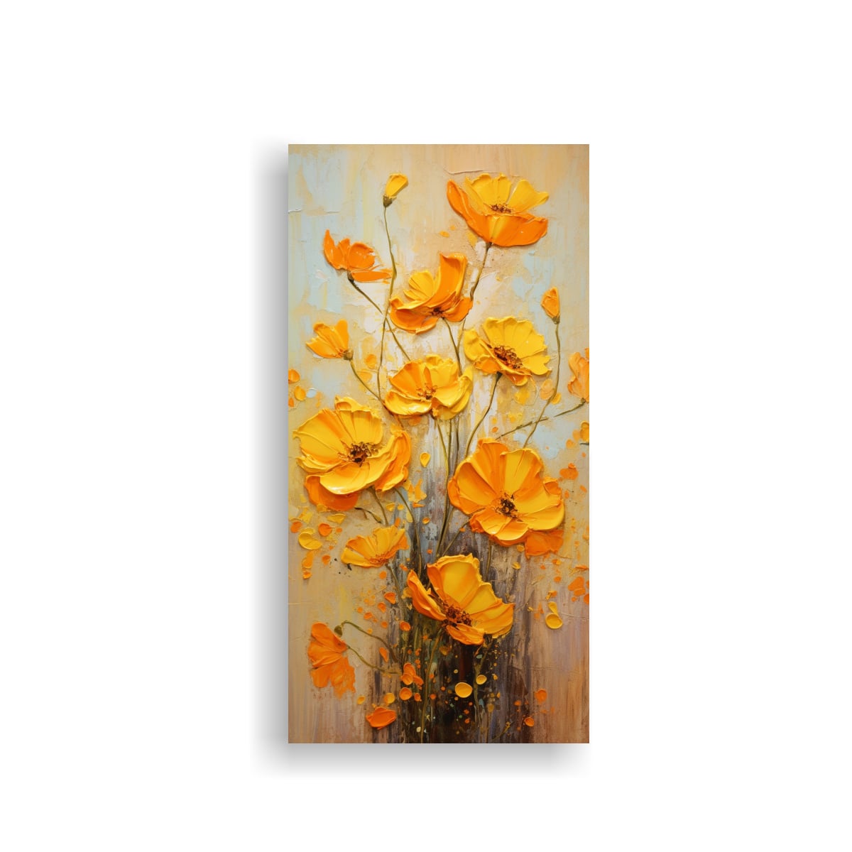 PINTURA EN LIENZO DE FLORES AMARILLAS Y NARANJAS 40X80 CM - 1