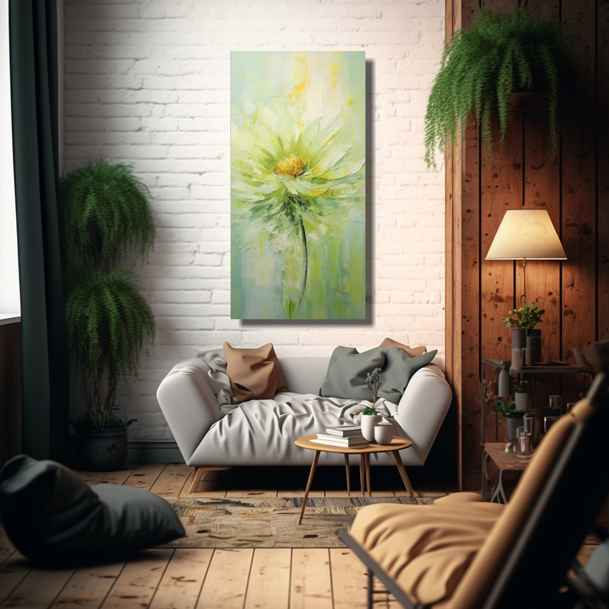 PINTURA VERDE VIBRANTE EN TELA BASTIDOR ESTILO 40X80 CM - 2