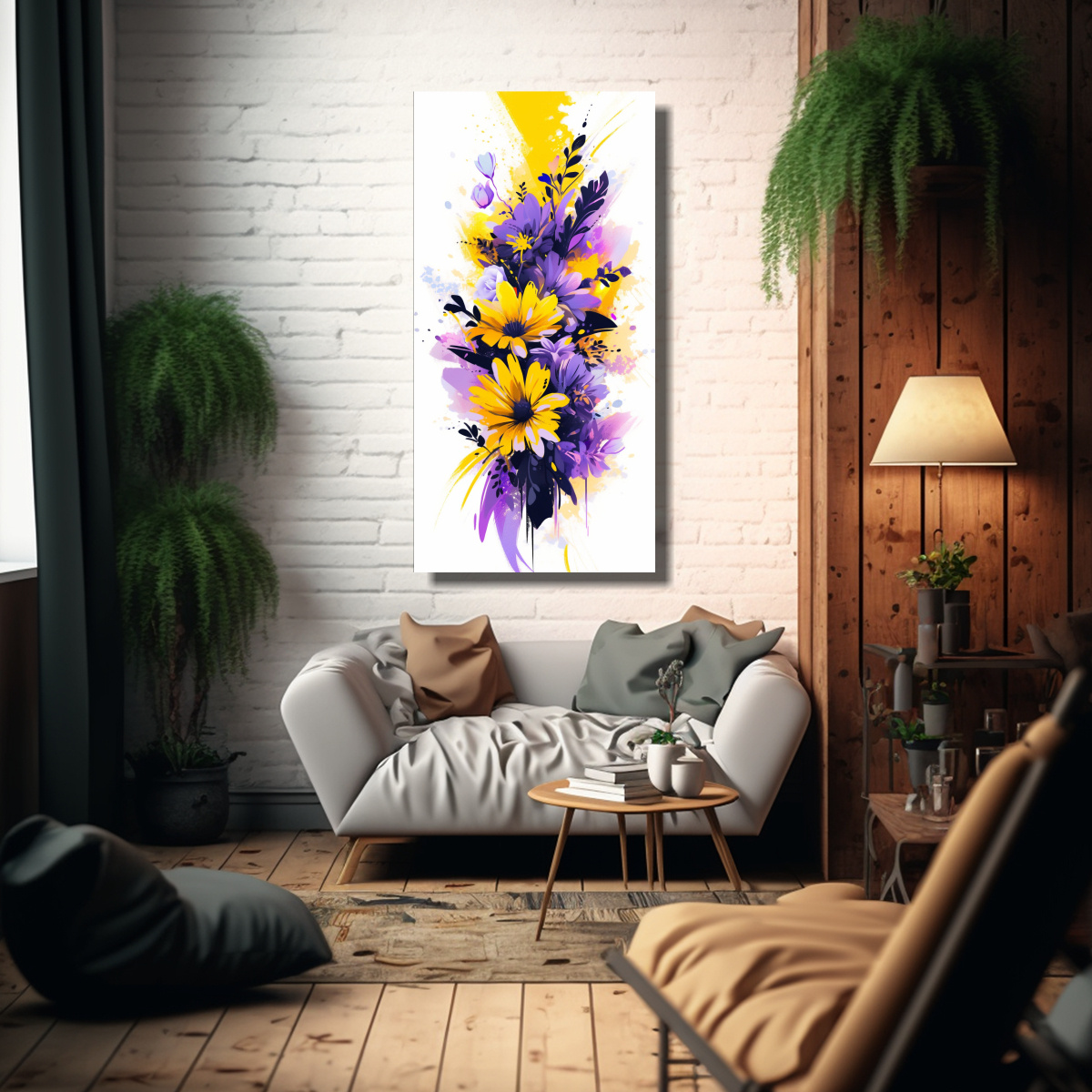 CUADRO DECORATIVO ESTÉTICA AMARILLO Y PÚRPURA 50X100 CM - 2