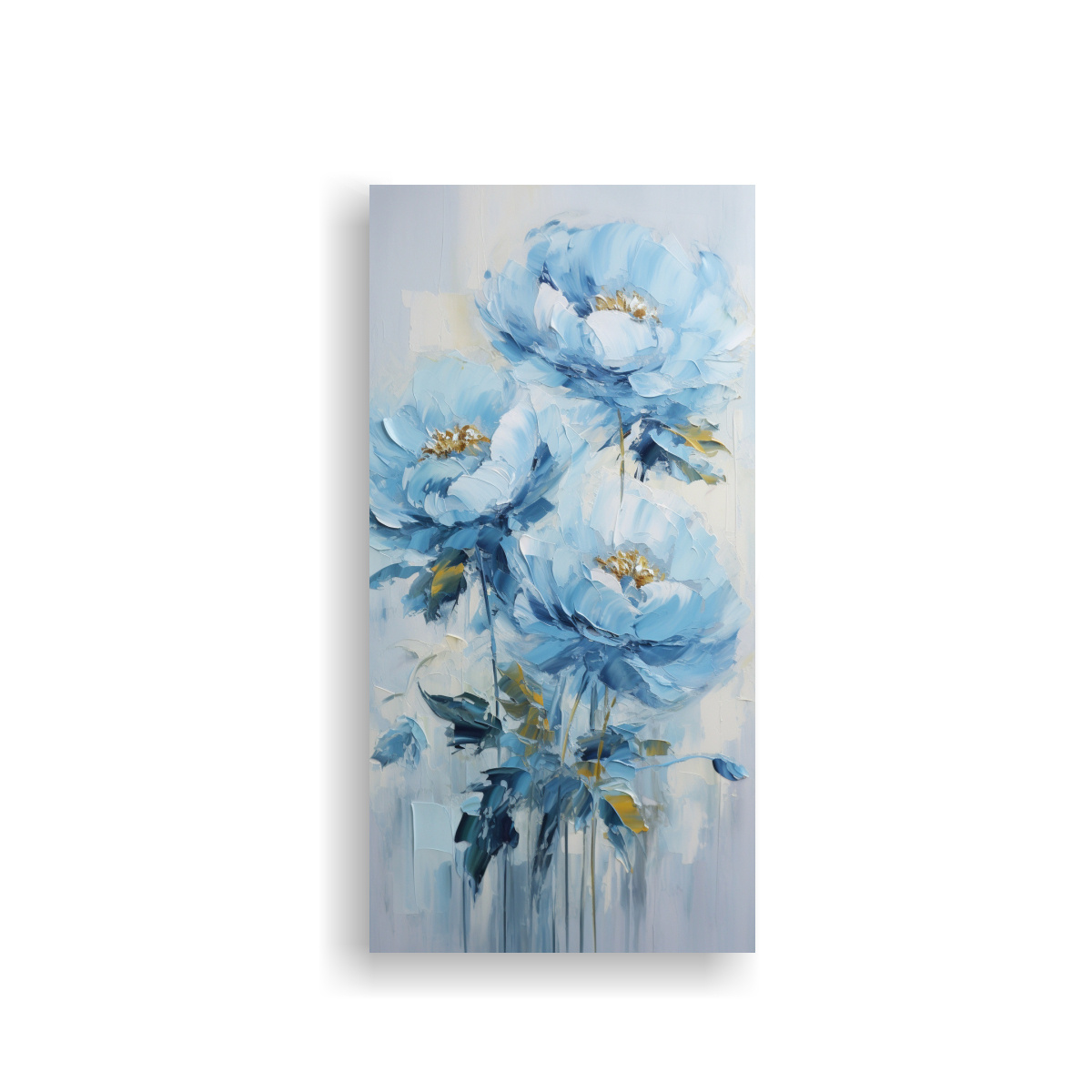 PINTURA RECTANGULAR AZUL DE PEONÍAS SOBRE LIENZO 40X80 CM - 1