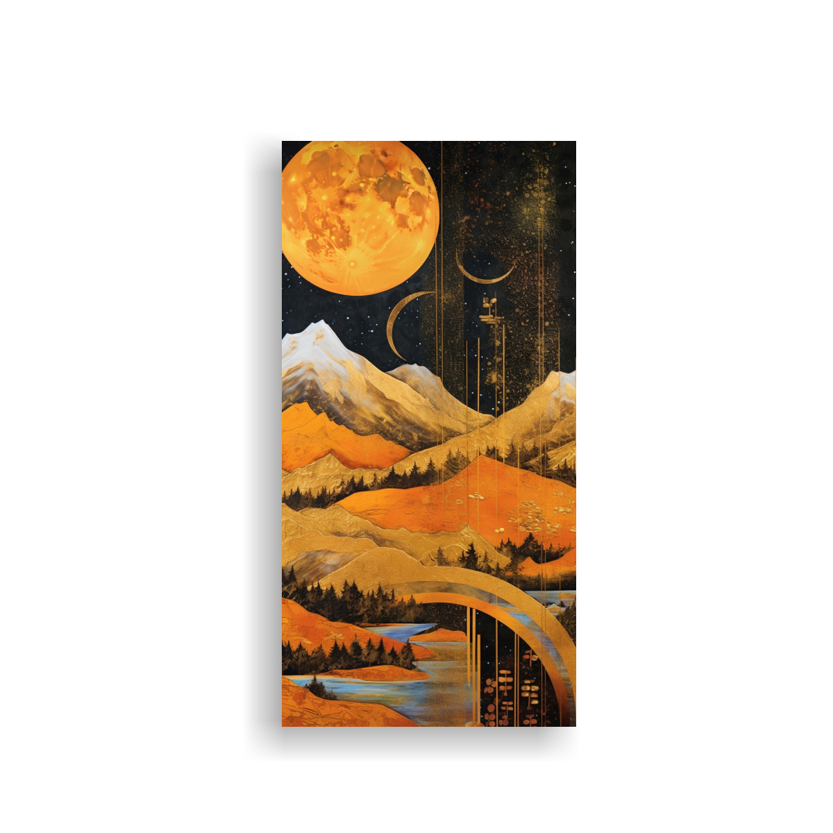 PINTURA EN BASTIDOR DE LUNA CERCA DE MONTAÑAS 30X60 CM - 1