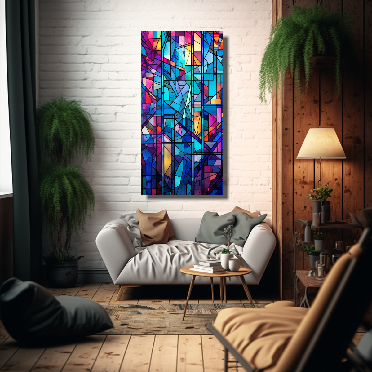 COMPOSICIÓN ABSTRACTA INSPIRADA EN VITRALES CON 50X100 CM - 2