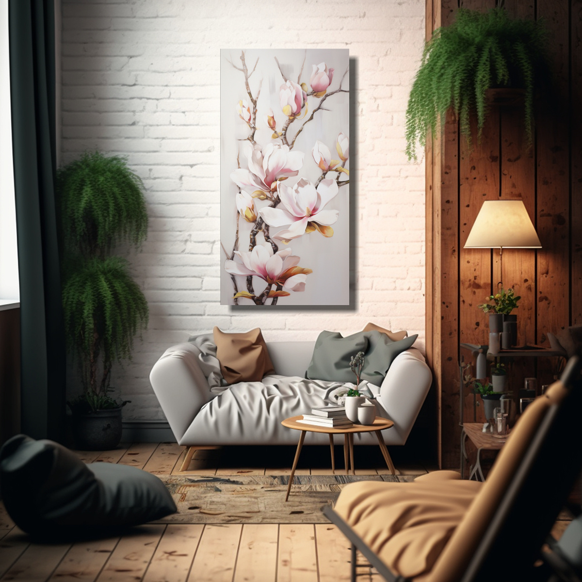 PINTURA ABSTRACTA DE MAGNOLIAS FLORES CON 70X140 CM - 2