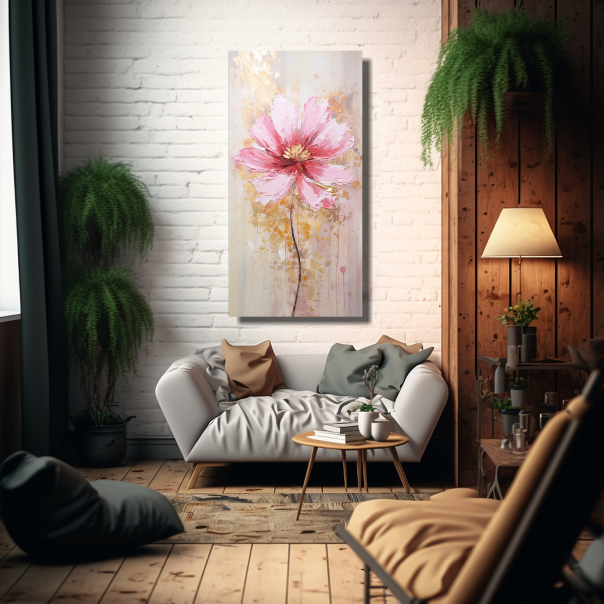 PINTURA EN LIENZO FLORAL ROSA ESTILO BAÑO 50X100 CM - 2