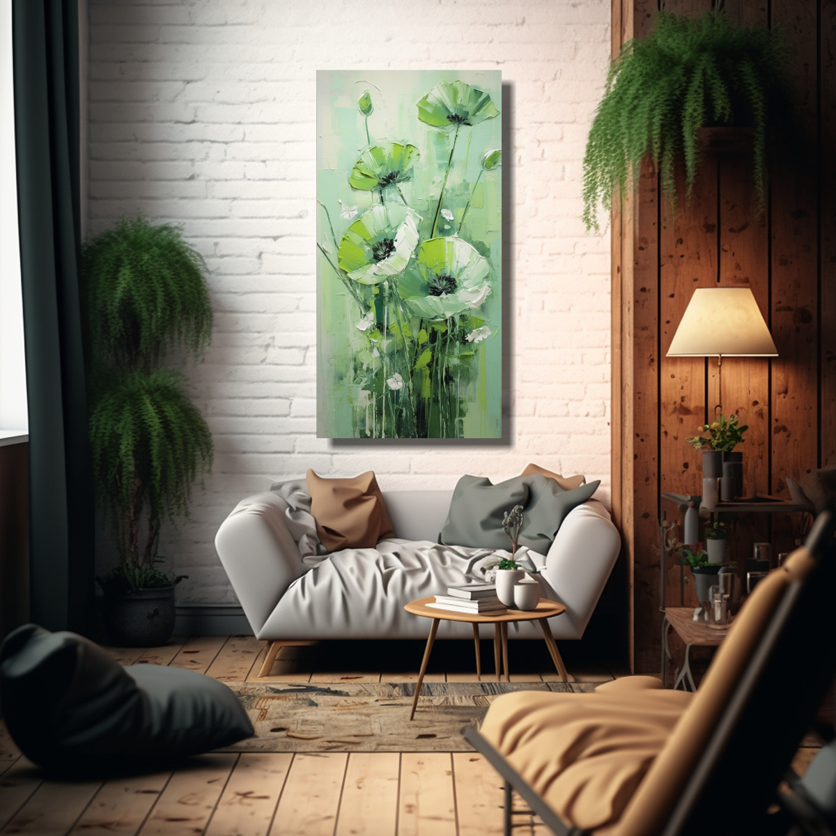 PINTURA MOVIMIENTO DE COLOR VERDE EN LIENZO 80X160 CM - 2