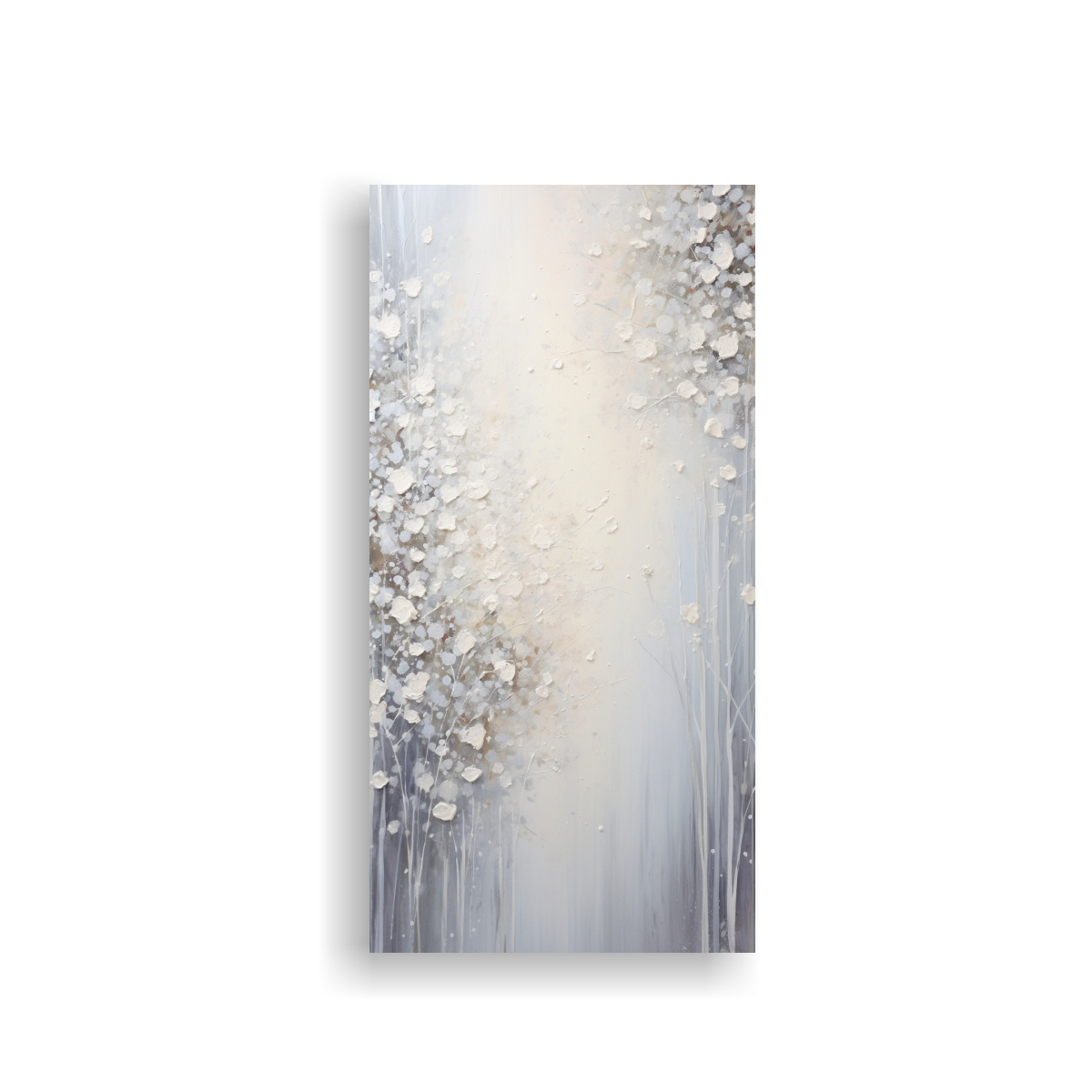 Espejo De Pared Artesanal Sobre Lienzo – Estilo Moderno Con Relieve En Blanco Y Plata (150x70x15 Cm)