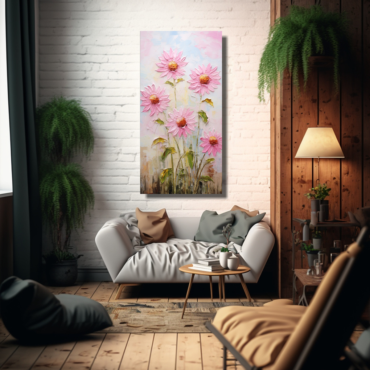 CUADRO CONCEPTUAL DE GIRASOLES ROSADOS EN LIENZO 60X120 CM - 2